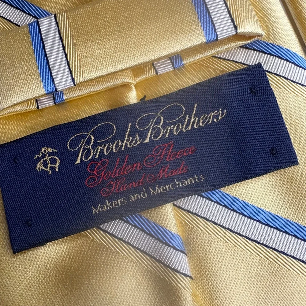 Brooks Brothers Golden Fleece Necktie, Yellow Blue Striped, Hand Made in USA